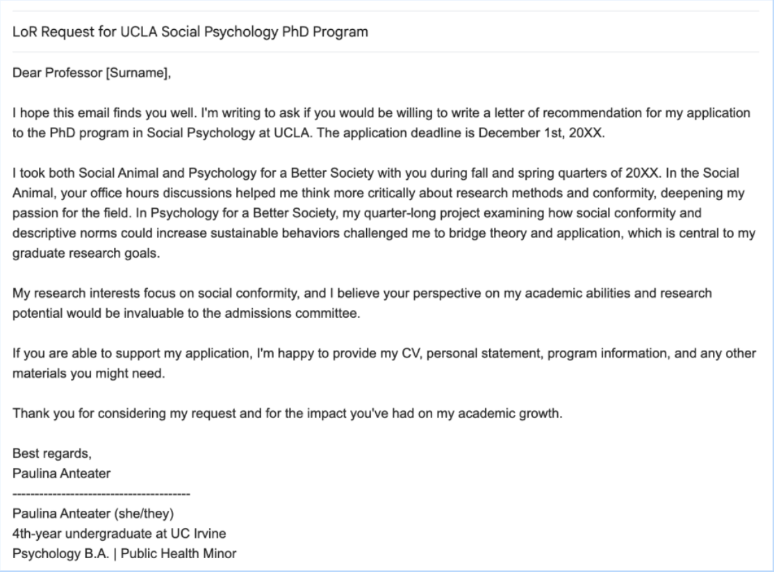 Letter of Recommendation- Professor Example