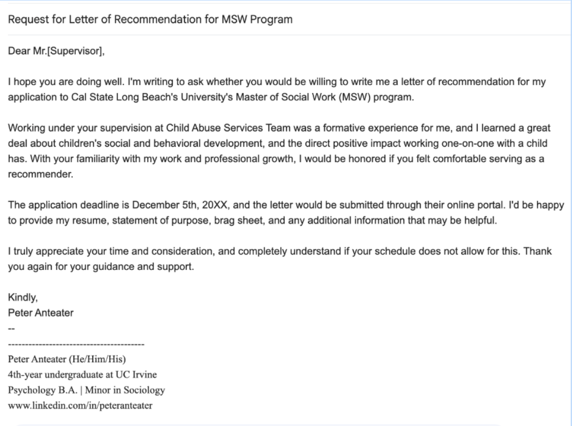 Letter of Recommendation- Supervisor Example