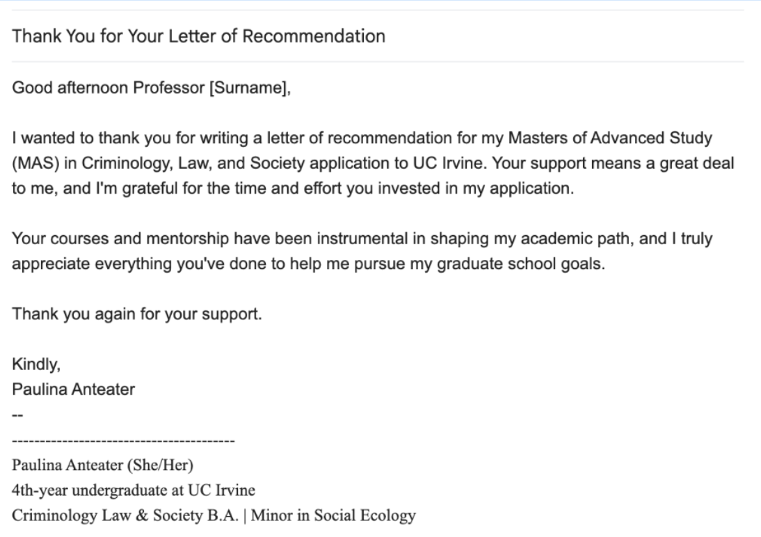 Letter of Recommendation- Thank you Example