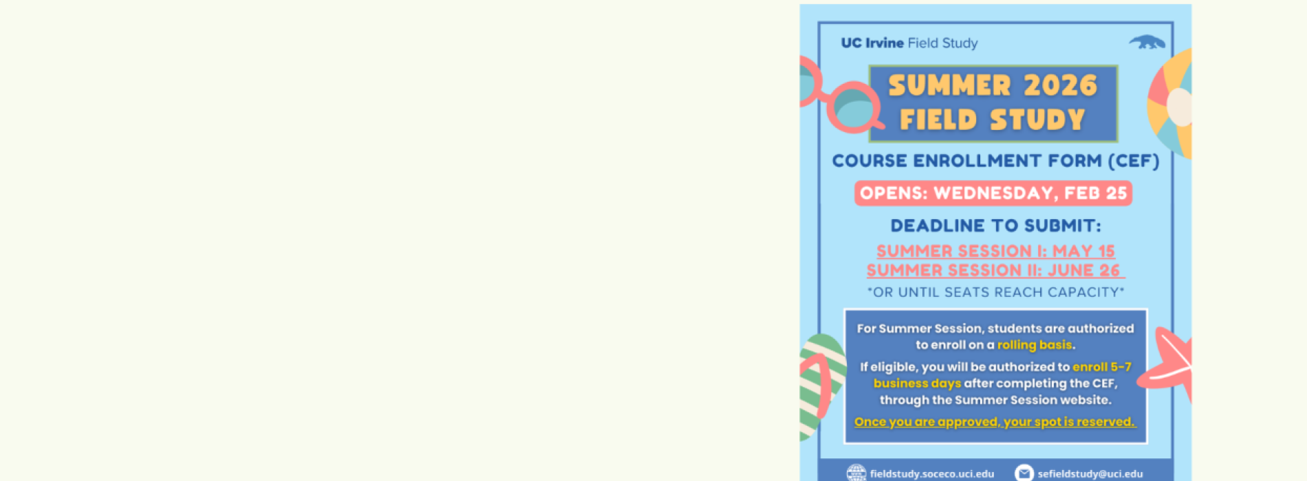 Summer 26 CEF deadlines 